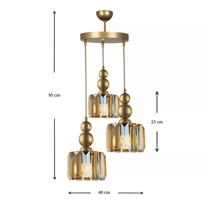 Φωτιστικό οροφής Alaba Megapap E27 μεταλλικό - γυάλινο τρίφωτο χρώμα χρυσό 40x40x95εκ.