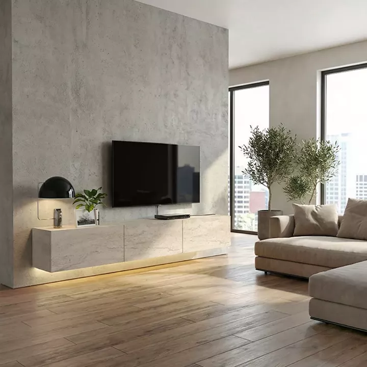 Έπιπλο τηλεόρασης επιτοίχιο Damla Megapap με LED χρώμα travertine 180x29,5x29,5εκ.