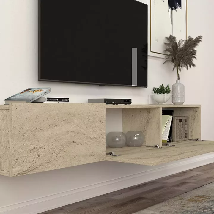 Έπιπλο τηλεόρασης επιτοίχιο Damla Megapap με LED χρώμα travertine 180x29,5x29,5εκ.