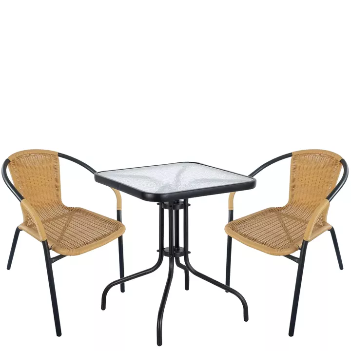 Σετ Τραπεζαρία Κήπου ArteLibre MARS Μαύρο/Μπεζ Rattan/Γυαλί/Μέταλλο Με 2 Πολυθρόνες 14990487