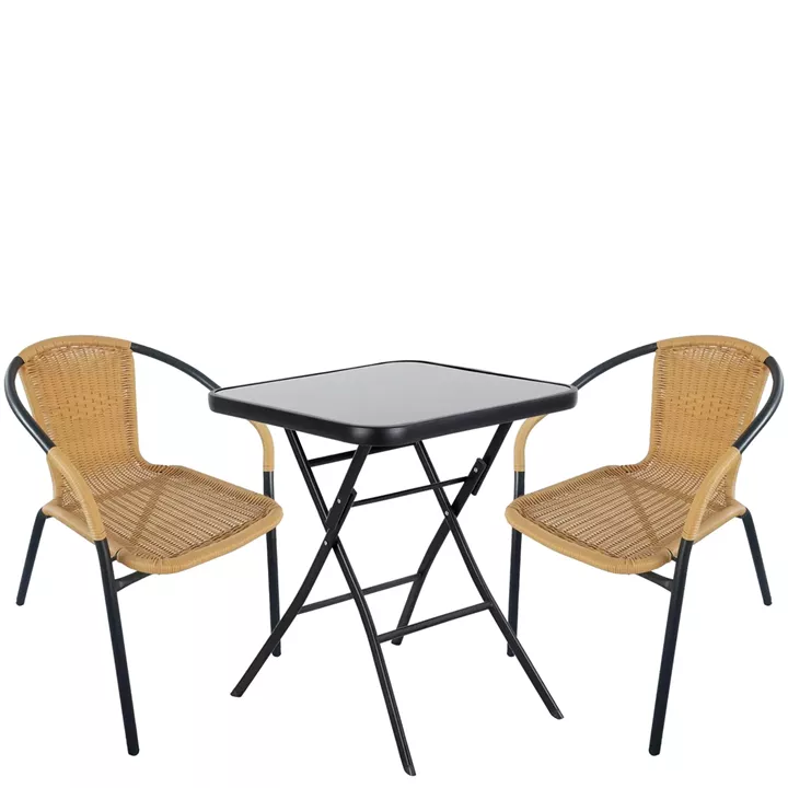 Σετ Τραπεζαρία Κήπου ArteLibre TAURUS Μαύρο/Μπεζ Rattan/Γυαλί/Μέταλλο Με 2 Πολυθρόνες 14990488