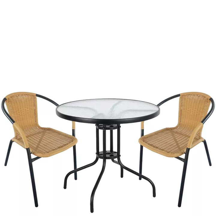 Σετ Τραπεζαρία Κήπου ArteLibre EARTH Μαύρο/Μπεζ Rattan/Γυαλί/Μέταλλο Με 2 Πολυθρόνες 14990489