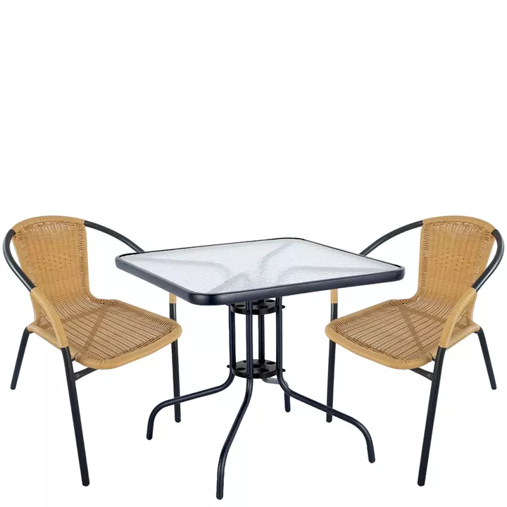 Σετ Τραπεζαρία Κήπου ArteLibre MARS Μαύρο/Μπεζ Rattan/Γυαλί/Μέταλλο Με 2 Πολυθρόνες 14990490