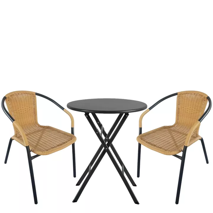 Σετ Τραπεζαρία Κήπου ArteLibre NOVA Μαύρο/Μπεζ Rattan/Μέταλλο Με 2 Πολυθρόνες 14990492