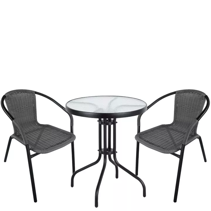 Σετ Τραπεζαρία Κήπου ArteLibre EARTH Μαύρο/Γκρι Rattan/Γυαλί/Μέταλλο Με 2 Πολυθρόνες 14990493