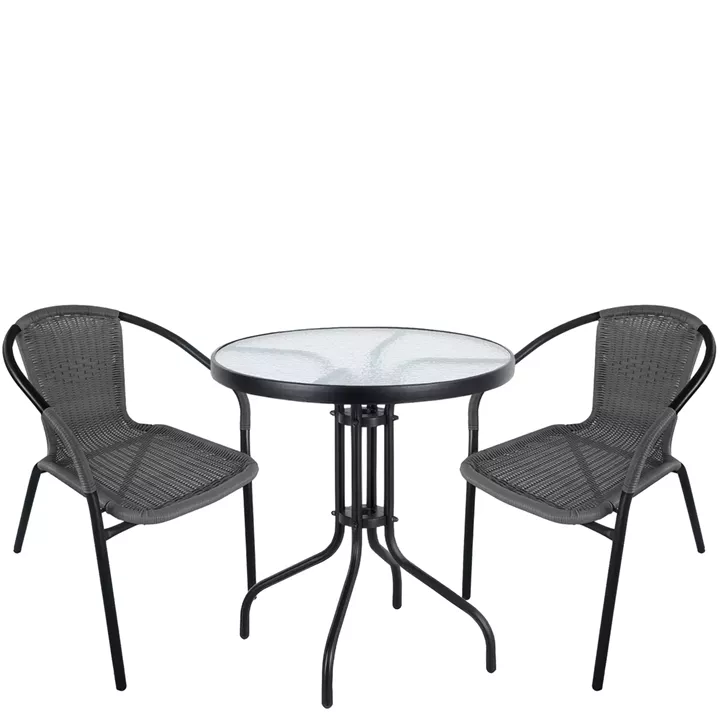 Σετ Τραπεζαρία Κήπου ArteLibre EARTH Μαύρο/Γκρι Rattan/Γυαλί/Μέταλλο Με 2 Πολυθρόνες 14990494