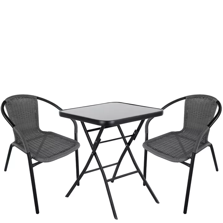 Σετ Τραπεζαρία Κήπου ArteLibre TAURUS Μαύρο/Γκρι Rattan/Γυαλί/Μέταλλο Με 2 Πολυθρόνες 14990496
