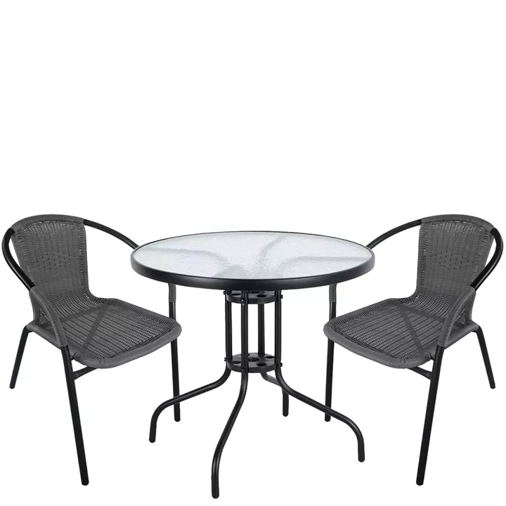 Σετ Τραπεζαρία Κήπου ArteLibre EARTH Μαύρο/Γκρι Rattan/Γυαλί/Μέταλλο Με 2 Πολυθρόνες 14990497