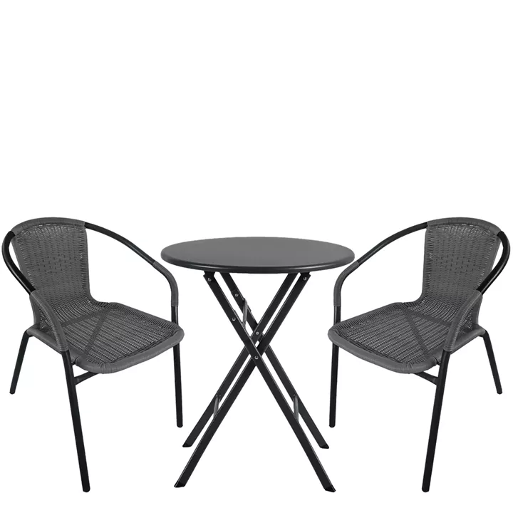 Σετ Τραπεζαρία Κήπου ArteLibre NOVA Μαύρο/Γκρι Rattan/Μέταλλο Με 2 Πολυθρόνες 14990500