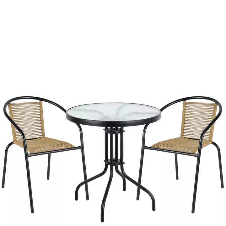 Σετ Τραπεζαρία Κήπου ArteLibre EARTH Μαύρο/Φυσικό Rattan/Γυαλί/Μέταλλο Με 2 Πολυθρόνες 14990516