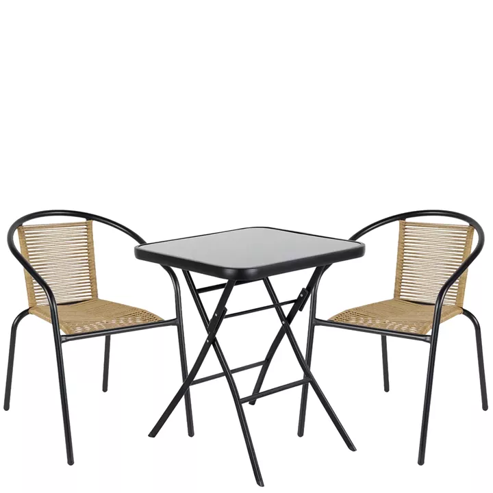 Σετ Τραπεζαρία Κήπου ArteLibre TAURUS Μαύρο/Φυσικό Rattan/Γυαλί/Μέταλλο Με 2 Πολυθρόνες 14990518