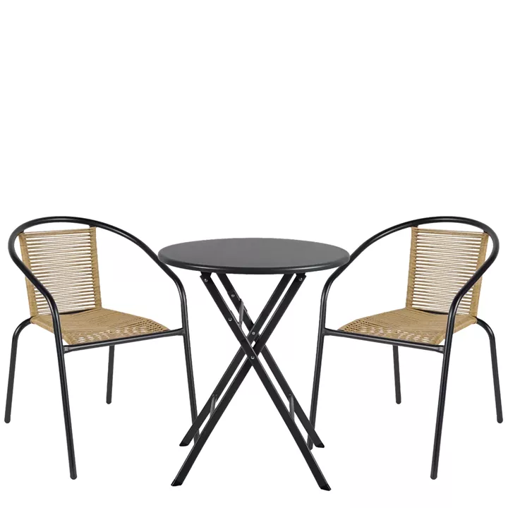 Σετ Τραπεζαρία Κήπου ArteLibre NOVA Μαύρο/Φυσικό Rattan/Μέταλλο Με 2 Πολυθρόνες 14990522