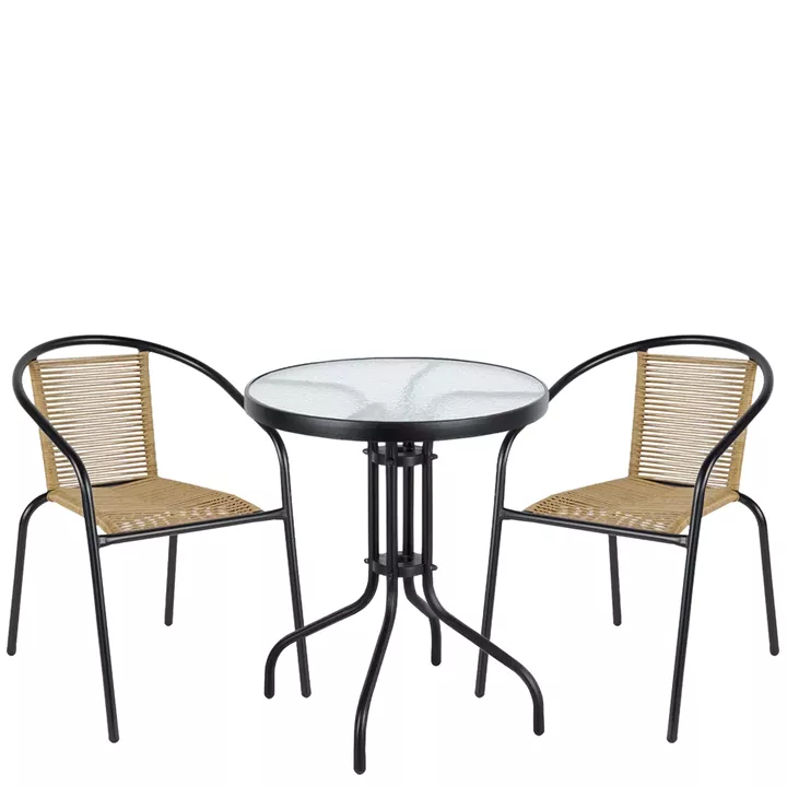 Σετ Τραπεζαρία Κήπου ArteLibre EARTH Μαύρο/Φυσικό Rattan/Γυαλί/Μέταλλο Με 2 Πολυθρόνες 14990523