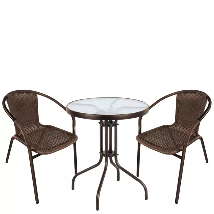 Σετ Τραπεζαρία Κήπου ArteLibre EARTH Καφέ Rattan/Γυαλί/Μέταλλο Με 2 Πολυθρόνες 14990524