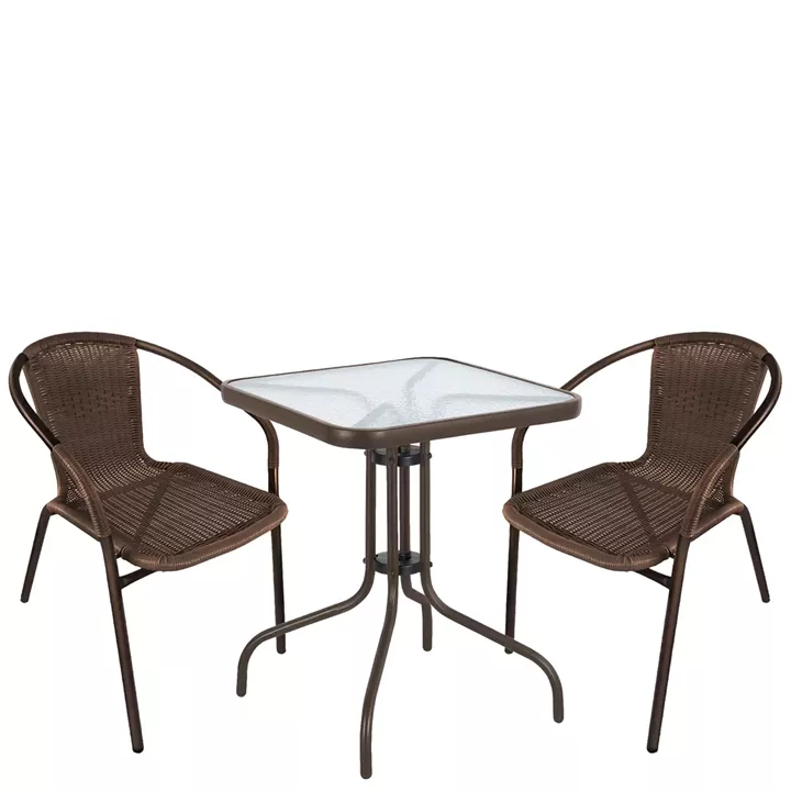 Σετ Τραπεζαρία Κήπου ArteLibre MARS Καφέ Rattan/Γυαλί/Μέταλλο Με 2 Πολυθρόνες 14990525