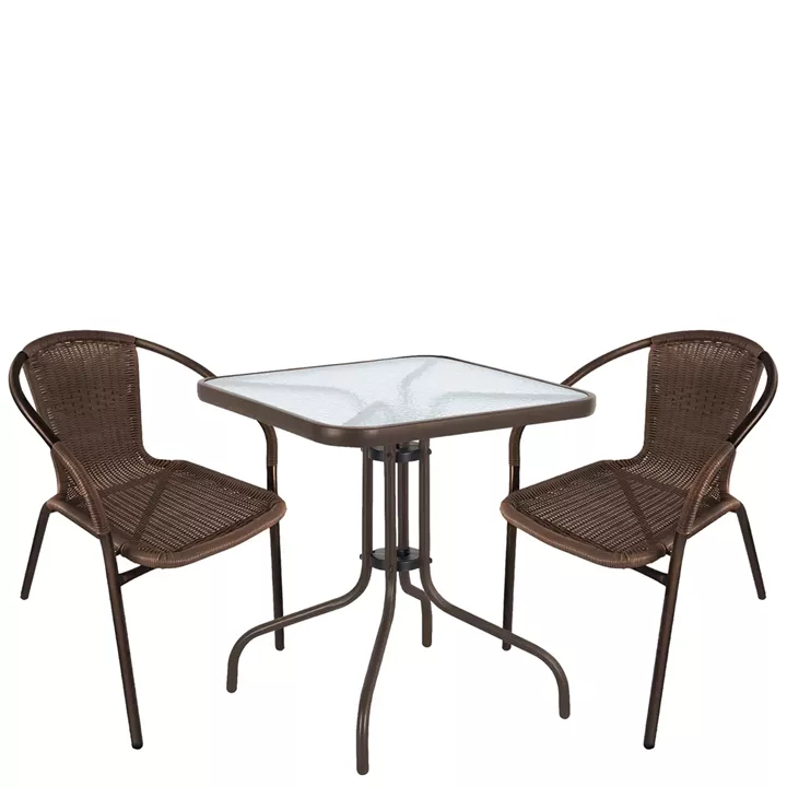 Σετ Τραπεζαρία Κήπου ArteLibre MARS Καφέ Rattan/Γυαλί/Μέταλλο Με 2 Πολυθρόνες 14990526