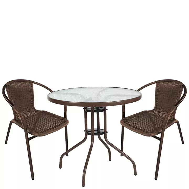 Σετ Τραπεζαρία Κήπου ArteLibre EARTH Καφέ Rattan/Γυαλί/Μέταλλο Με 2 Πολυθρόνες 14990527