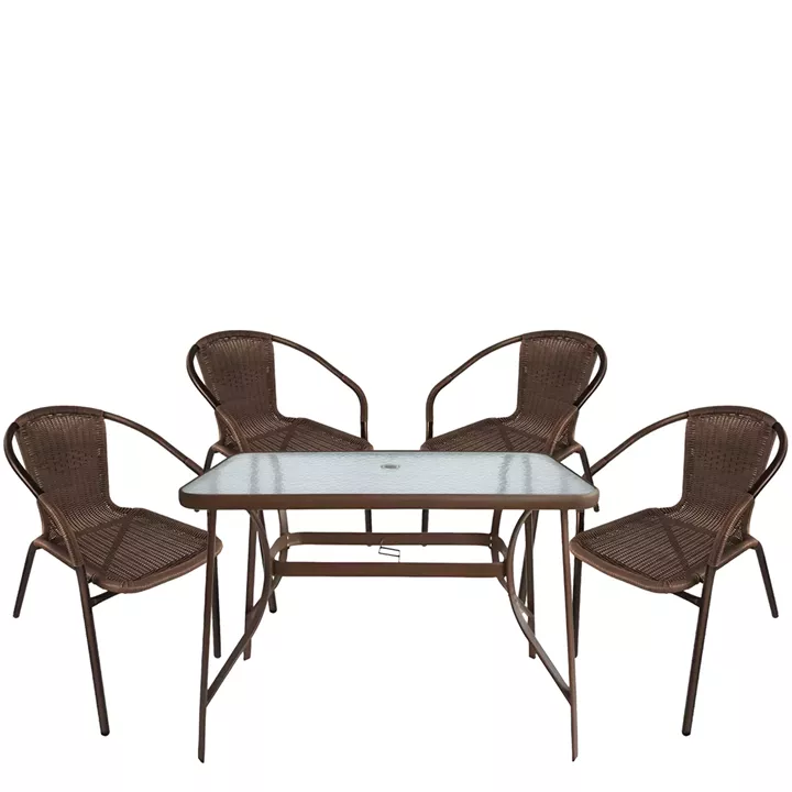Σετ Τραπεζαρία Κήπου ArteLibre SUN Καφέ Rattan/Γυαλί/Μέταλλο Με 4 Πολυθρόνες 14990532