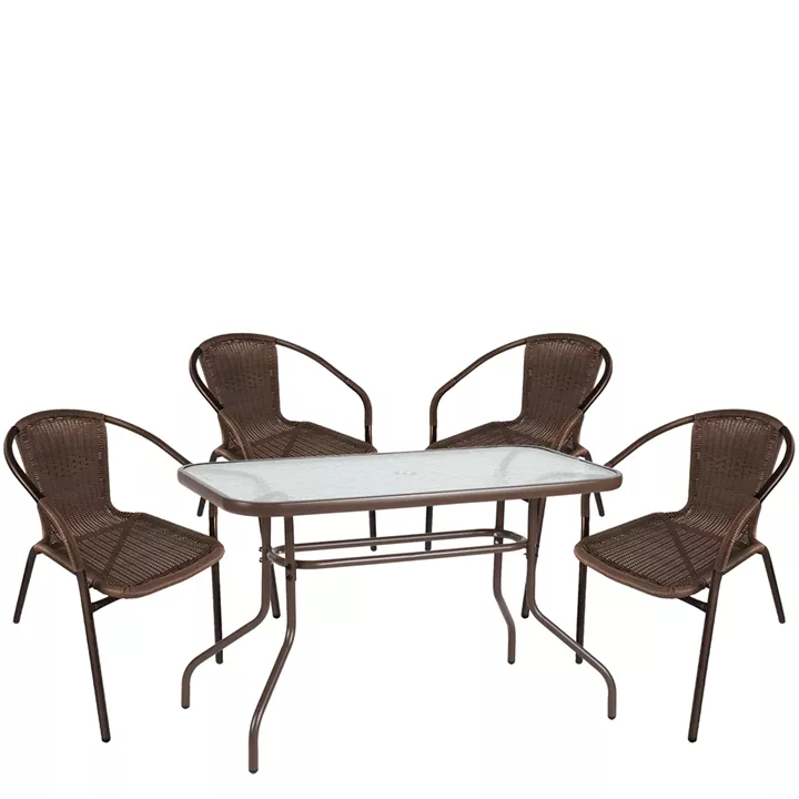 Σετ Τραπεζαρία Κήπου ArteLibre VULCAN Καφέ Rattan/Γυαλί/Μέταλλο Με 4 Πολυθρόνες 14990534