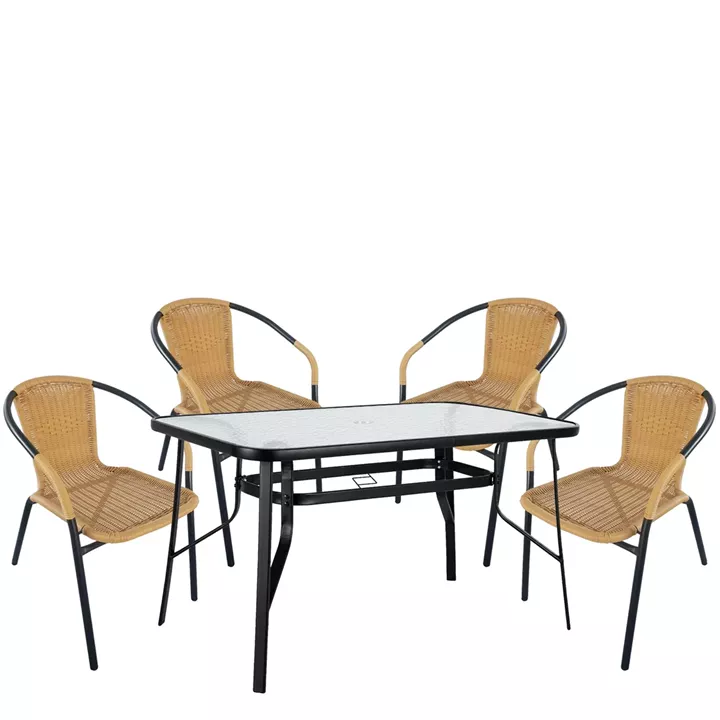 Σετ Τραπεζαρία Κήπου ArteLibre SUN Μαύρο/Μπεζ Rattan/Γυαλί/Μέταλλο Με 4 Πολυθρόνες 14990535