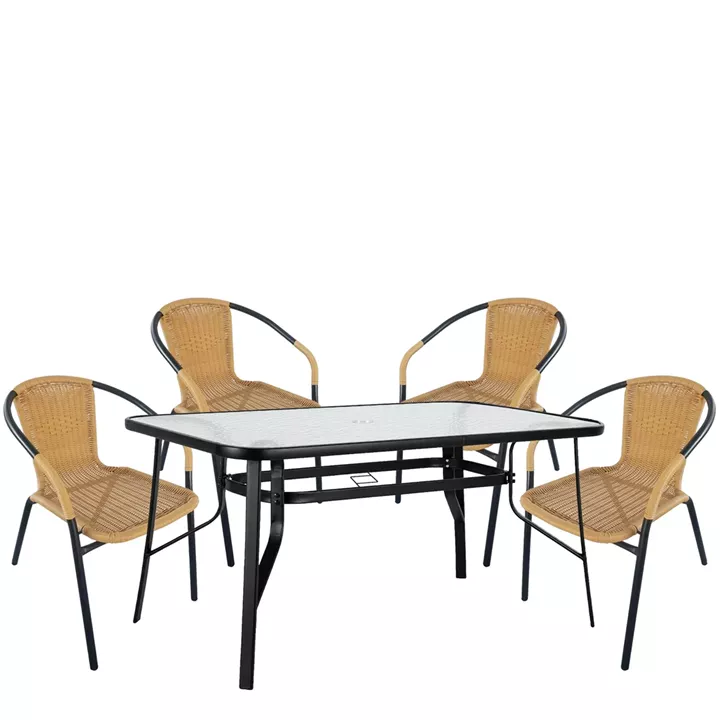 Σετ Τραπεζαρία Κήπου ArteLibre SUN Μαύρο/Μπεζ Rattan/Γυαλί/Μέταλλο Με 4 Πολυθρόνες 14990536