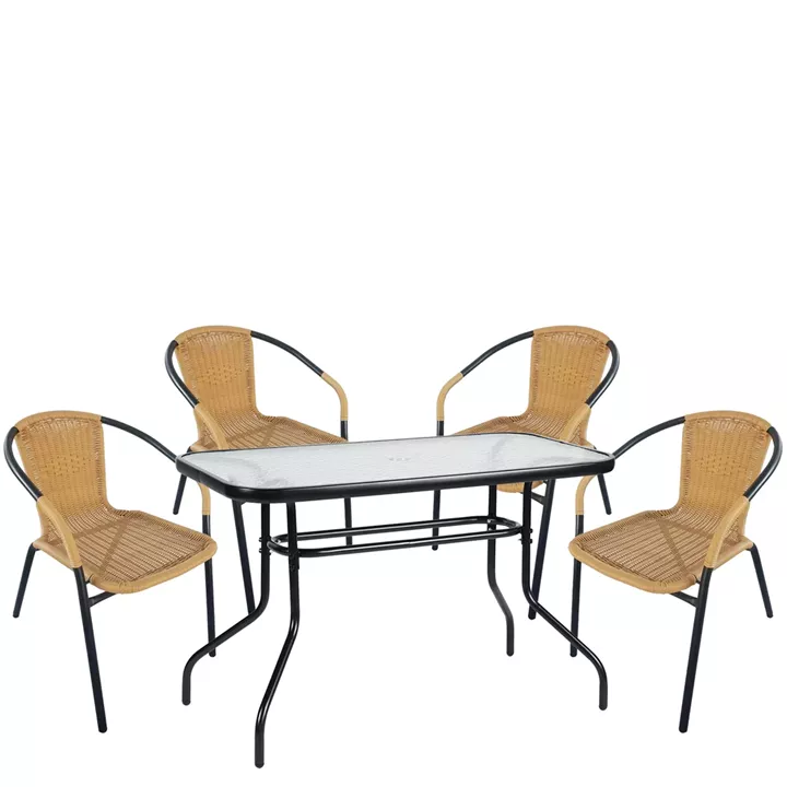 Σετ Τραπεζαρία Κήπου ArteLibre VULCAN Μαύρο/Μπεζ Rattan/Γυαλί/Μέταλλο Με 4 Πολυθρόνες 14990538