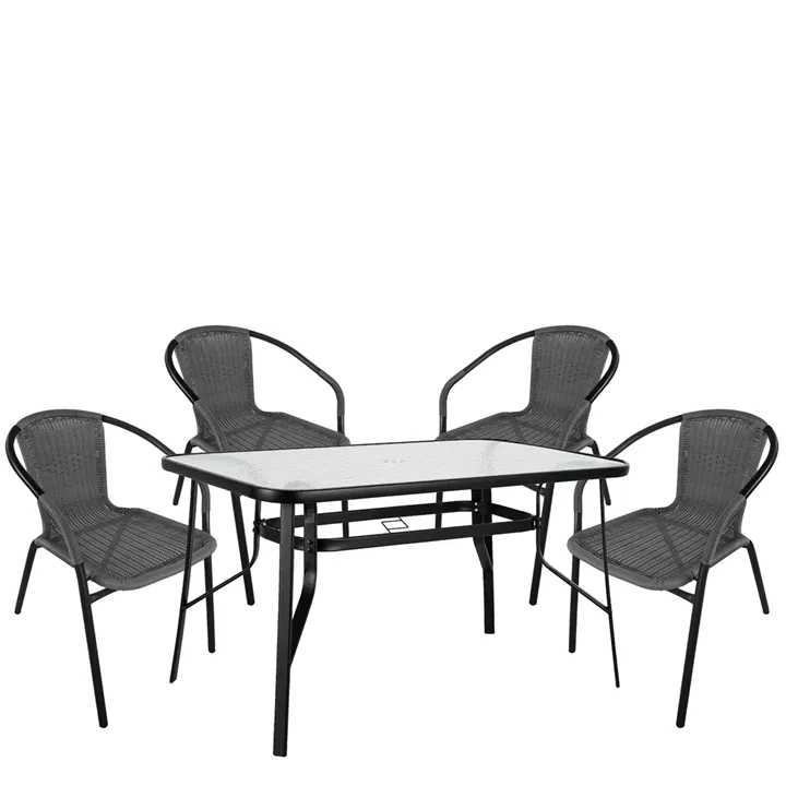 Σετ Τραπεζαρία Κήπου ArteLibre SUN Μαύρο/Γκρι Rattan/Γυαλί/Μέταλλο Με 4 Πολυθρόνες 14990539