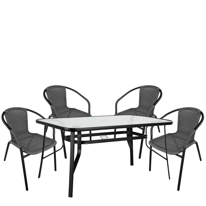 Σετ Τραπεζαρία Κήπου ArteLibre SUN Μαύρο/Γκρι Rattan/Γυαλί/Μέταλλο Με 4 Πολυθρόνες 14990540