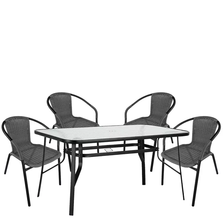 Σετ Τραπεζαρία Κήπου ArteLibre SUN Μαύρο/Γκρι Rattan/Γυαλί/Μέταλλο Με 4 Πολυθρόνες 14990541