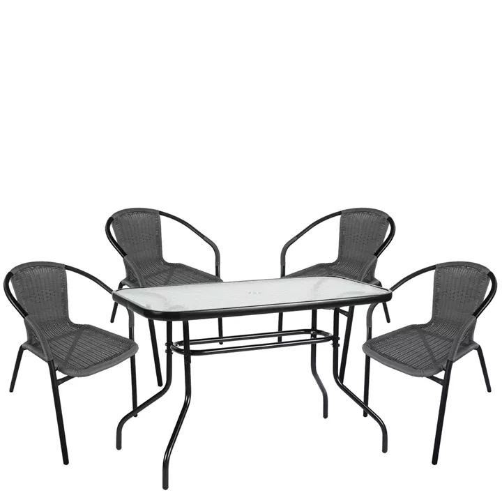 Σετ Τραπεζαρία Κήπου ArteLibre VULCAN Μαύρο/Γκρι Rattan/Γυαλί/Μέταλλο Με 4 Πολυθρόνες 14990542