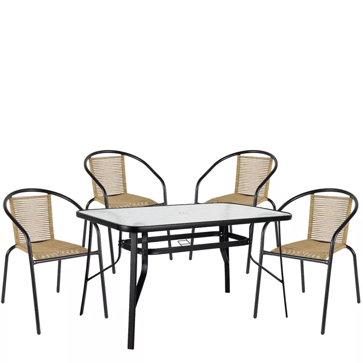 Σετ Τραπεζαρία Κήπου ArteLibre SUN Μαύρο/Φυσικό Rattan/Γυαλί/Μέταλλο Με 4 Πολυθρόνες 14990590