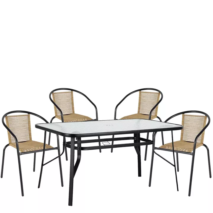 Σετ Τραπεζαρία Κήπου ArteLibre SUN Μαύρο/Φυσικό Rattan/Γυαλί/Μέταλλο Με 4 Πολυθρόνες 14990592
