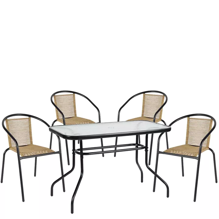 Σετ Τραπεζαρία Κήπου ArteLibre VULCAN Μαύρο/Φυσικό Rattan/Γυαλί/Μέταλλο Με 4 Πολυθρόνες 14990593