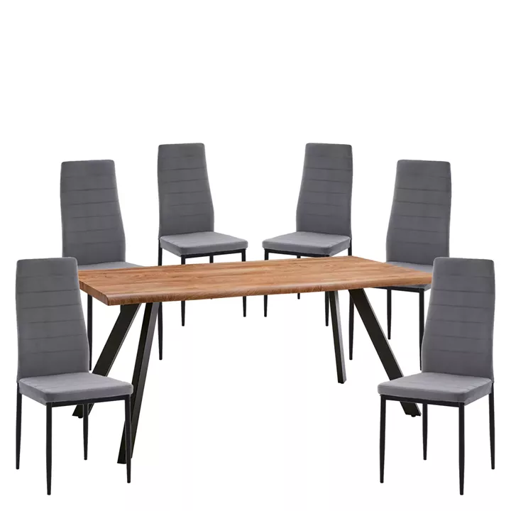 Σετ Τραπεζαρία (6+1) ArteLibre AOSA Μαύρο/Honey Maple/Γκρι Μέταλλο/MDF/Βελούδο 160x90x76cm 14990407