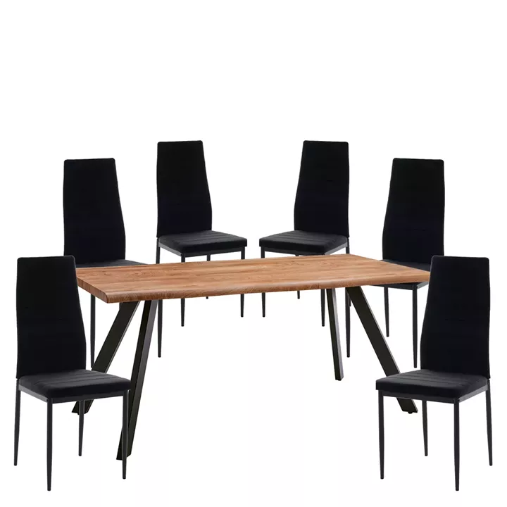 Σετ Τραπεζαρία (6+1) ArteLibre AOSA Μαύρο/Honey Maple Μέταλλο/MDF/Βελούδο 160x90x76cm 14990408