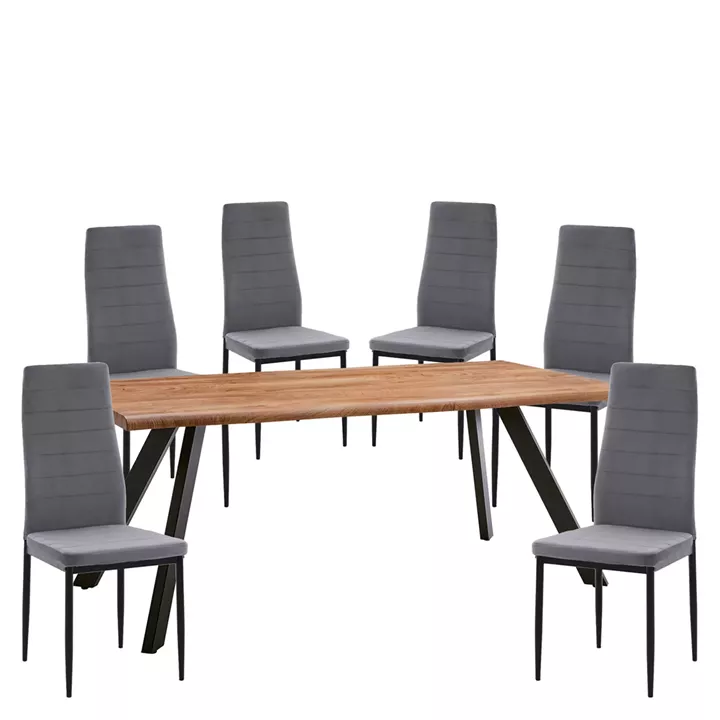 Σετ Τραπεζαρία (6+1) ArteLibre AOSA Μαύρο/Honey Maple/Γκρι Μέταλλο/MDF/Βελούδο 180x90x76cm 14990415