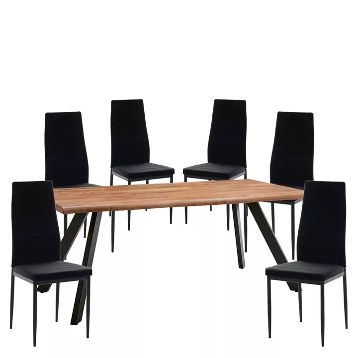 Σετ Τραπεζαρία (6+1) ArteLibre AOSA Μαύρο/Honey Maple Μέταλλο/MDF/Βελούδο 180x90x76cm 14990416
