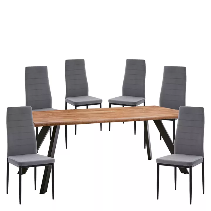 Σετ Τραπεζαρία (6+1) ArteLibre AOSA Μαύρο/Honey Maple/Γκρι Μέταλλο/MDF/Βελούδο 200x100x76cm 14990423