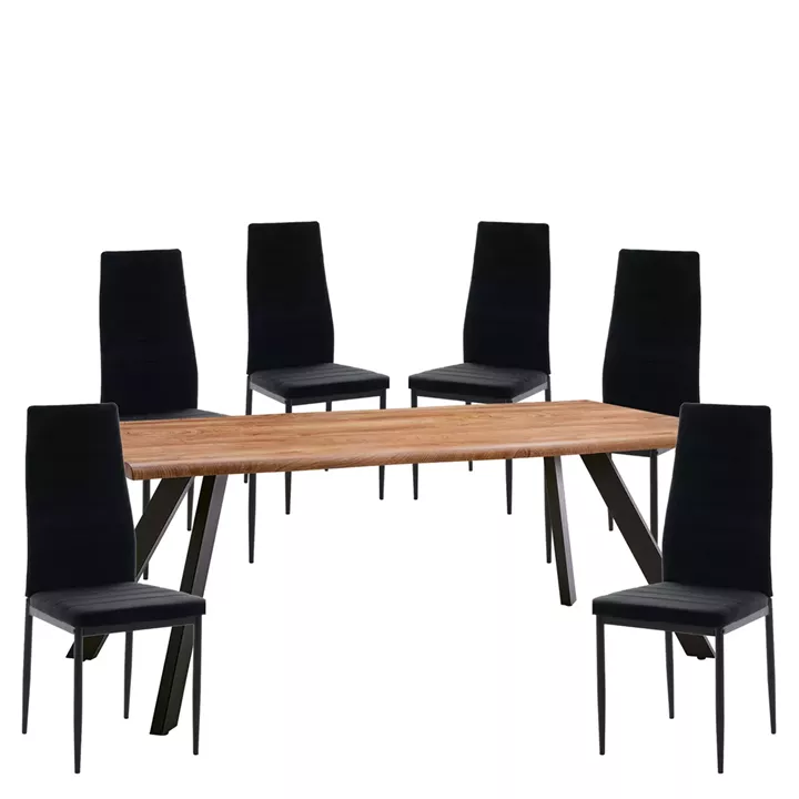 Σετ Τραπεζαρία (6+1) ArteLibre AOSA Μαύρο/Honey Maple Μέταλλο/MDF/Βελούδο 200x100x76cm 14990424