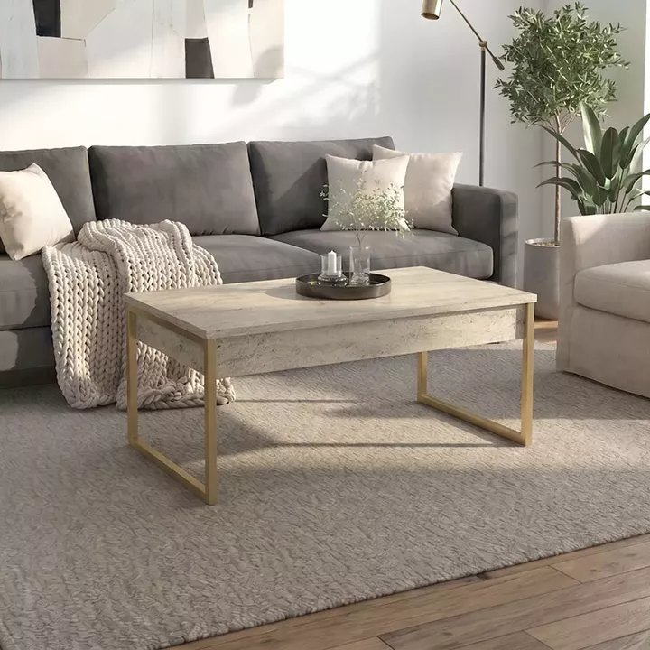 Τραπεζάκι σαλονιού Orontes Megapap χρώμα travertine - χρυσό 90x59,6x40εκ.