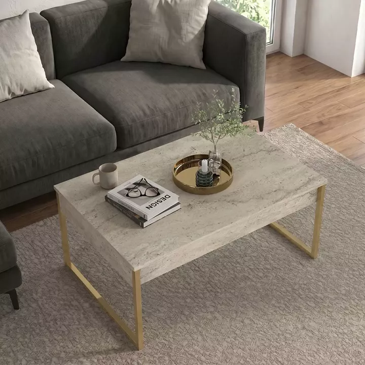 Τραπεζάκι σαλονιού Orontes Megapap χρώμα travertine - χρυσό 90x59,6x40εκ.