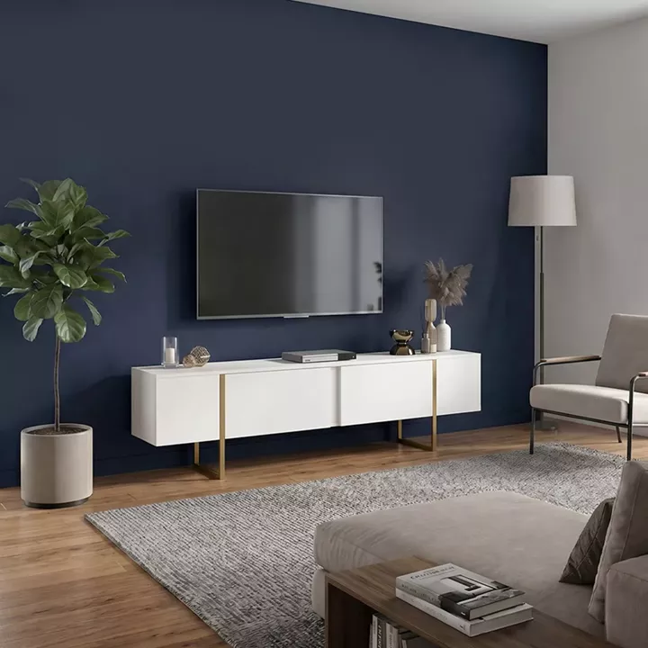 Έπιπλο τηλεόρασης Orontes Megapap χρώμα λευκό - χρυσό 180x29,6x50εκ.