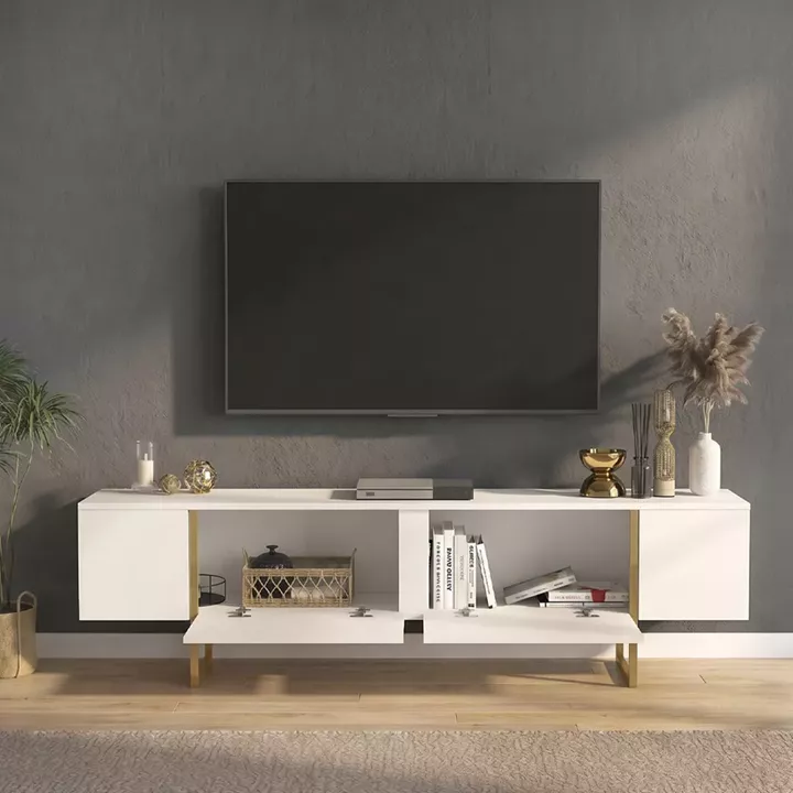 Έπιπλο τηλεόρασης Orontes Megapap χρώμα λευκό - χρυσό 180x29,6x50εκ.