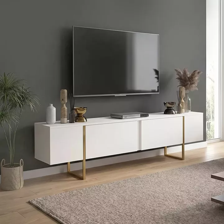 Έπιπλο τηλεόρασης Orontes Megapap χρώμα λευκό - χρυσό 180x29,6x50εκ.