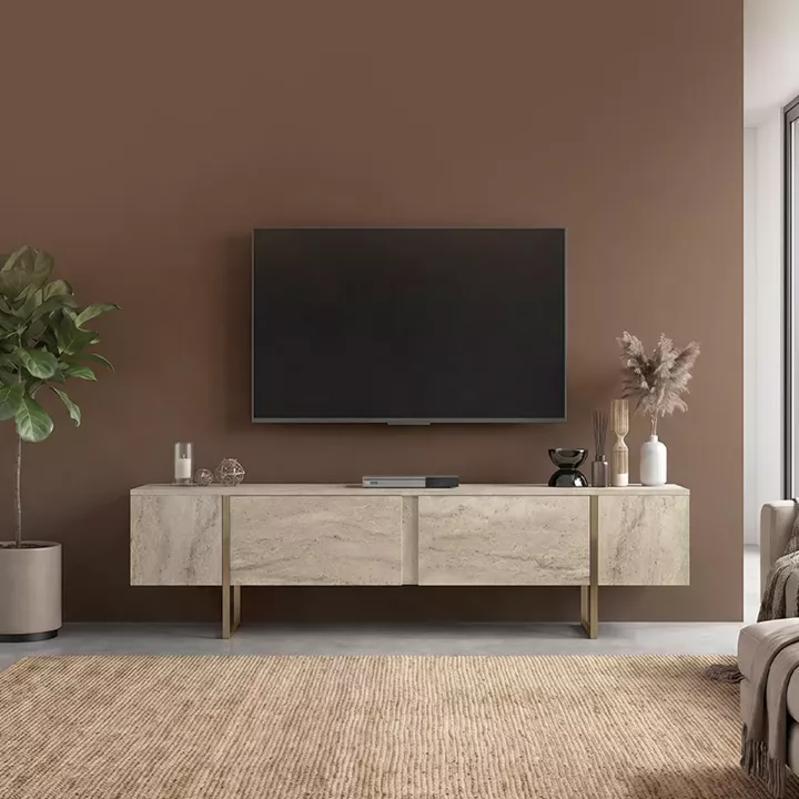 Έπιπλο τηλεόρασης Orontes Megapap χρώμα travertine - χρυσό 180x29,6x50εκ.