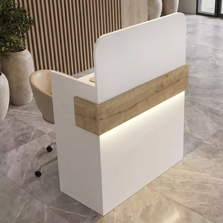 Γραφείο υποδοχής - reception Telmos Megapap με LED χρώμα λευκό - sapphire oak 90x43,6x119,2εκ.