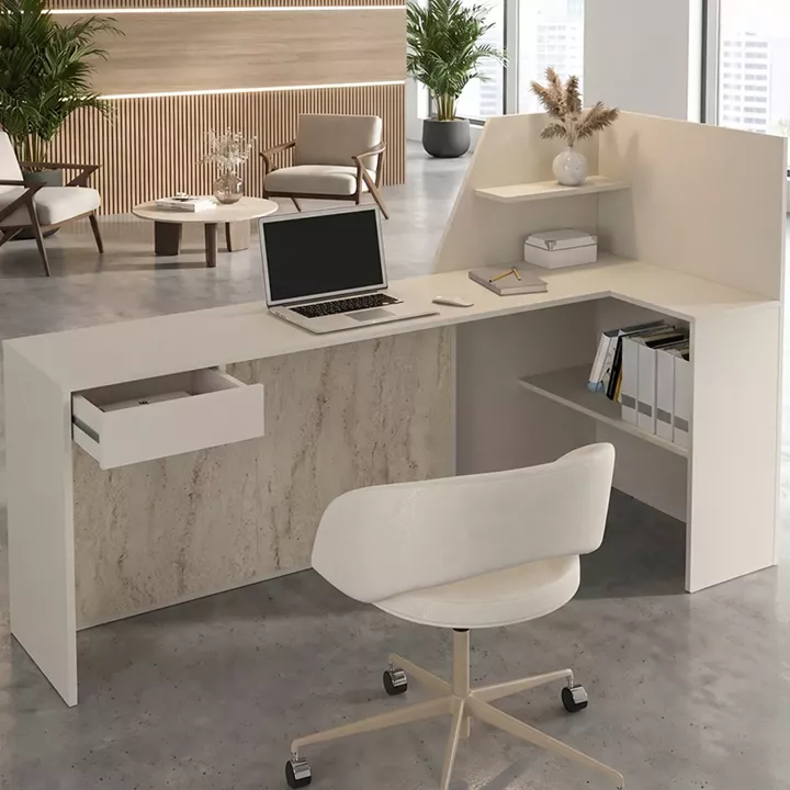 Γραφείο υποδοχής - reception Zegma Megapap με LED χρώμα sandstone - travertine 181,2x73,2x120εκ.