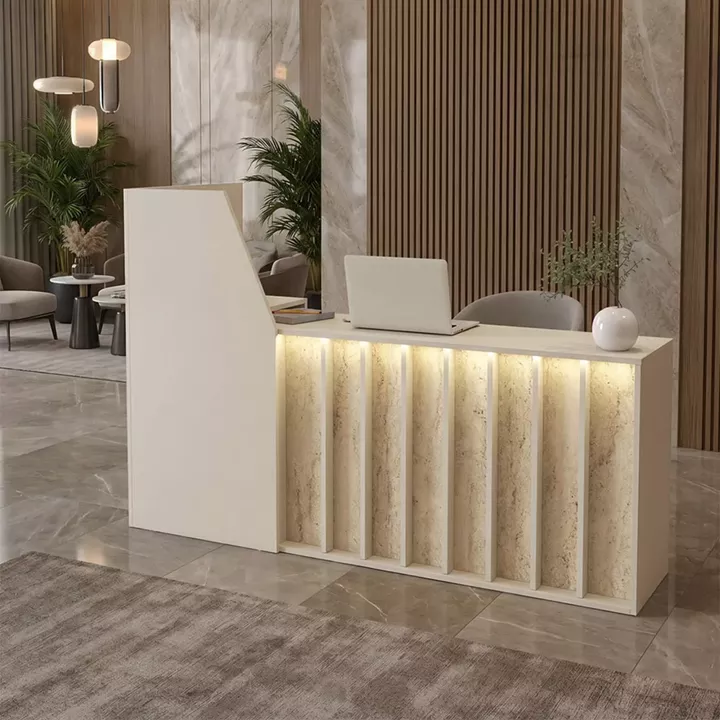 Γραφείο υποδοχής - reception Zegma Megapap με LED χρώμα sandstone - travertine 181,2x73,2x120εκ.