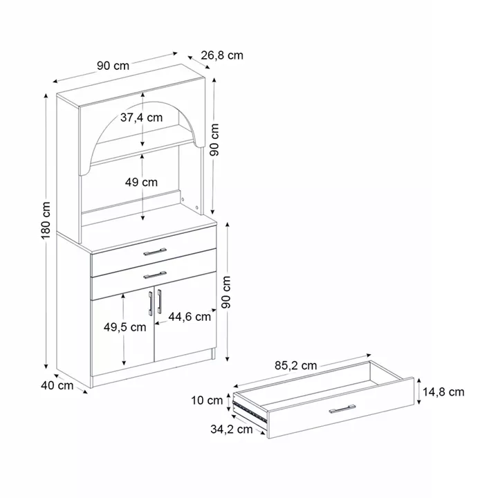 Έπιπλο κουζίνας με LED Sardes Megapap χρώμα λευκό 90x40x180εκ.