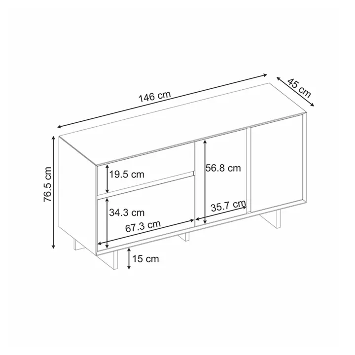 Μπουφές Capri Megapap χρώμα καρυδί milano 146x45x76,5εκ.